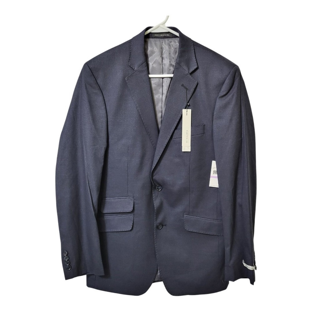 Perry Ellis Portfolio Slim Fit Blue Solid Two Button Separate Suite Blaz…